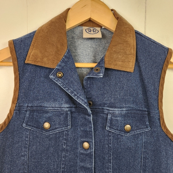 Vintage 90s Denim Jean Vest Jacket Western Festival Country 1990s Womens Medium - Picture 2 of 8